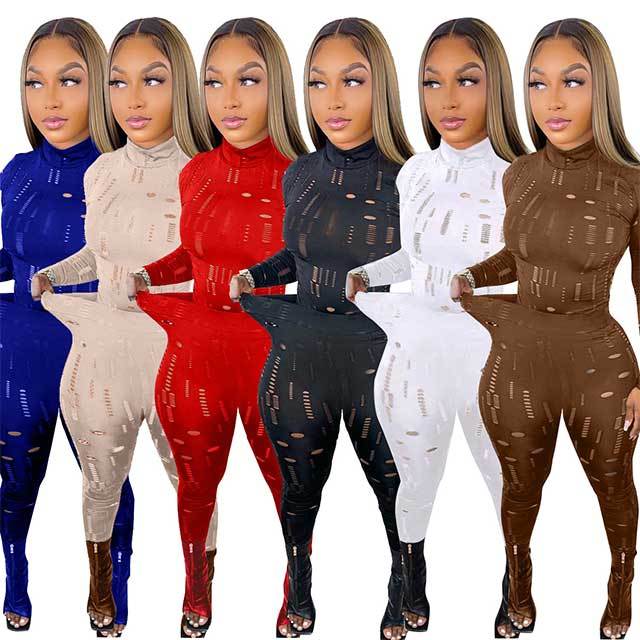Hollow Out Long Sleeve Pant Set