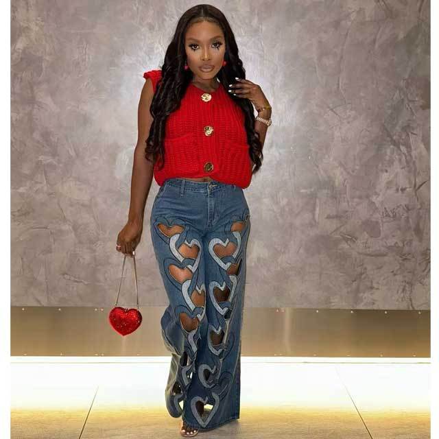 Hollow Out Embroidery Boyfriend Jeans