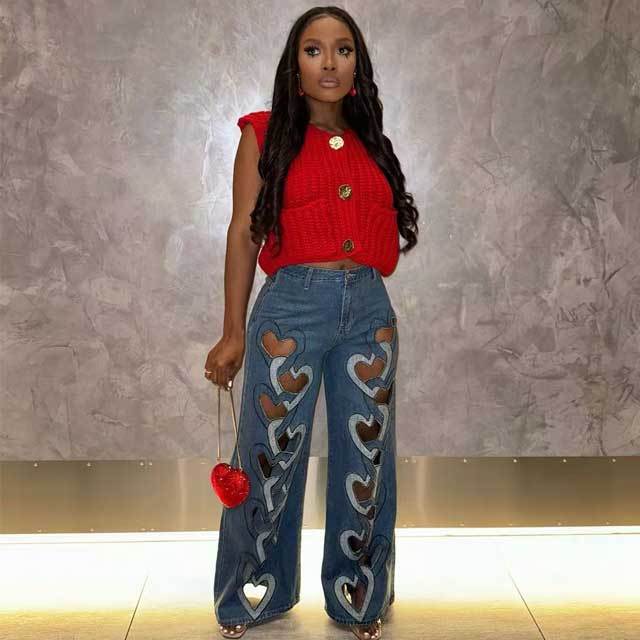 Hollow Out Embroidery Boyfriend Jeans