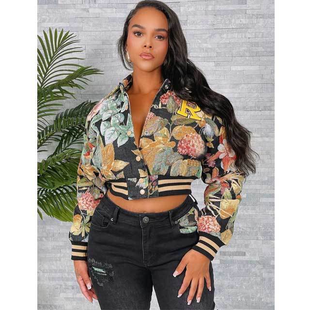 Jacquard Fall Crop Baseball Jacket