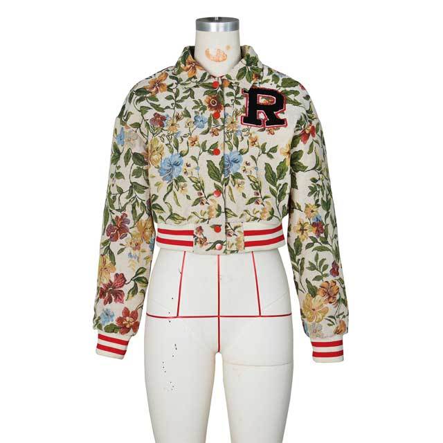 Jacquard Fall Crop Baseball Jacket