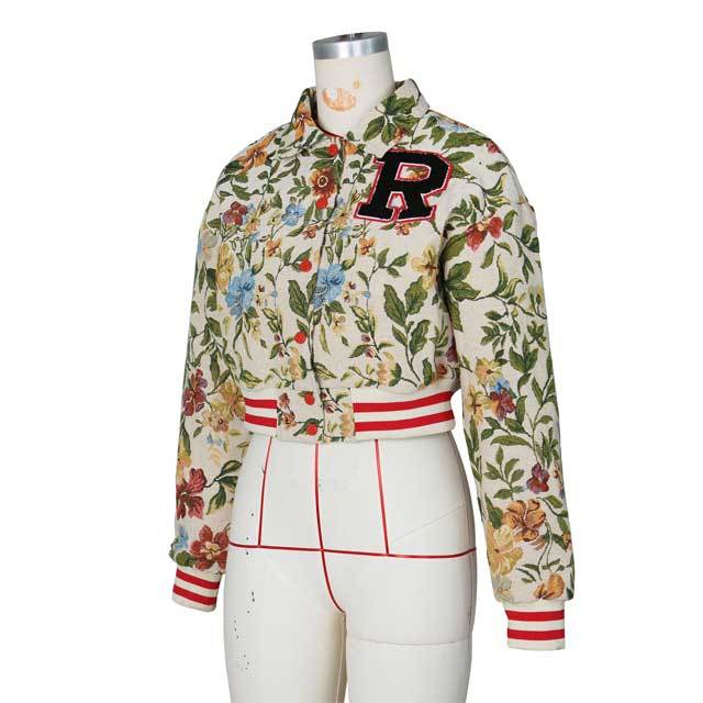 Jacquard Fall Crop Baseball Jacket