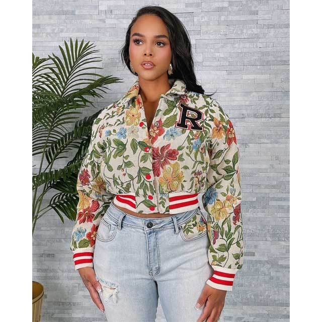 Jacquard Fall Crop Baseball Jacket
