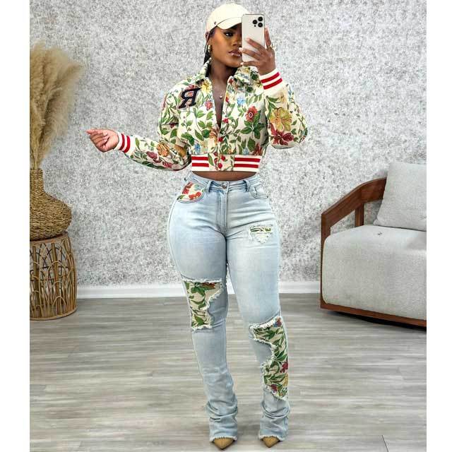 Jacquard Fall Crop Baseball Jacket