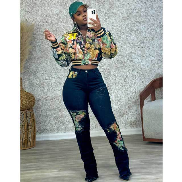 Jacquard Fall Crop Baseball Jacket
