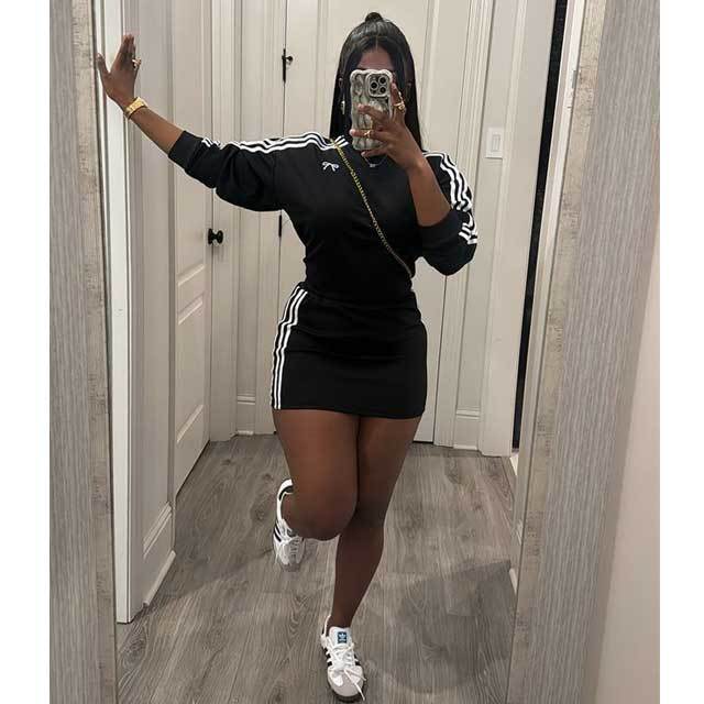 Striped Sweatshirt Top Mini Skirt Set