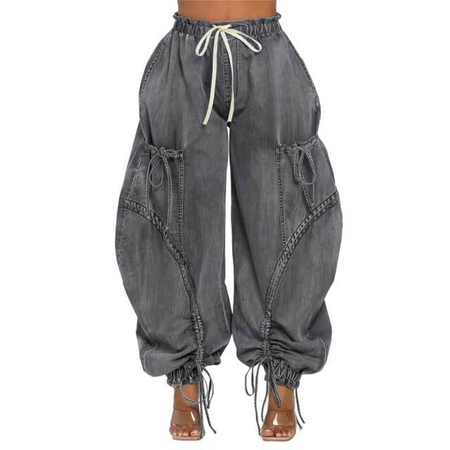 Drawstring Harem Cargo Jeans