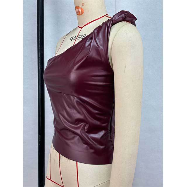 Twisted Strap One Shoulder Leather Top