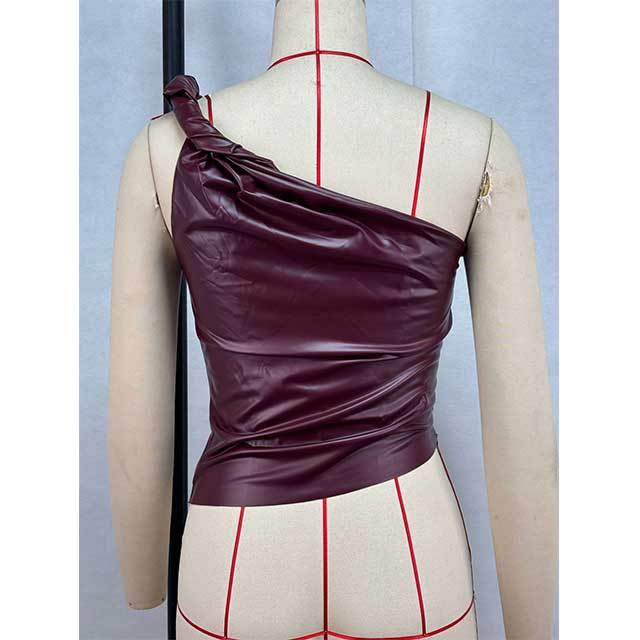 Twisted Strap One Shoulder Leather Top