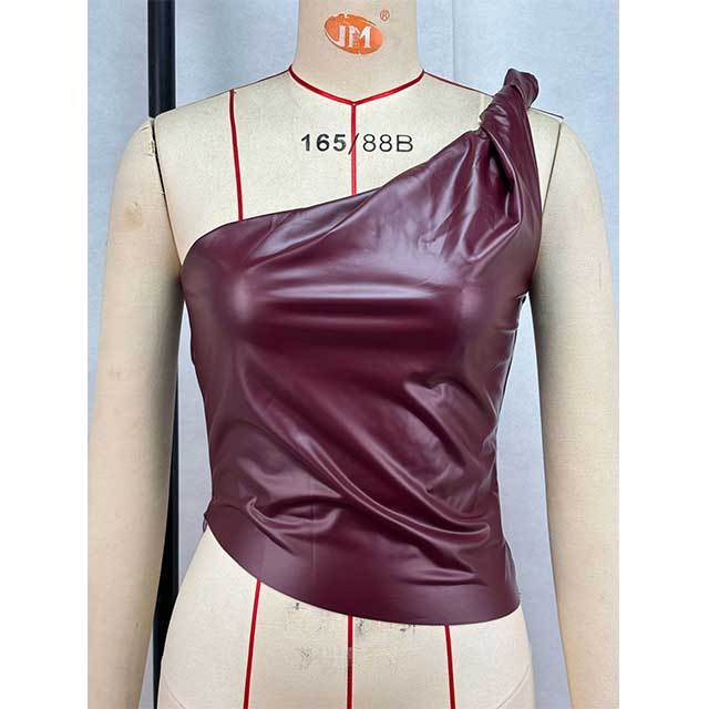 Twisted Strap One Shoulder Leather Top