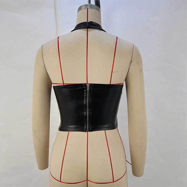 Halter Neck Laced Up Leather Top
