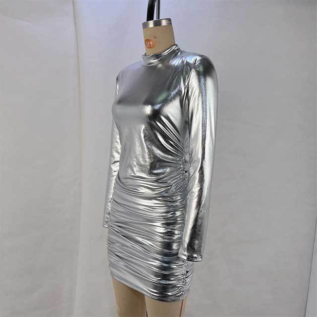 Long Sleeve Leather Bodycon Dress