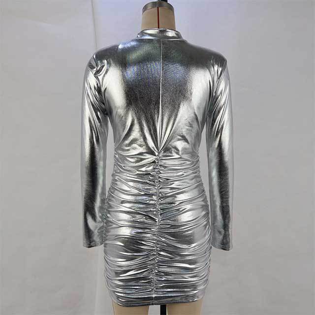 Long Sleeve Leather Bodycon Dress