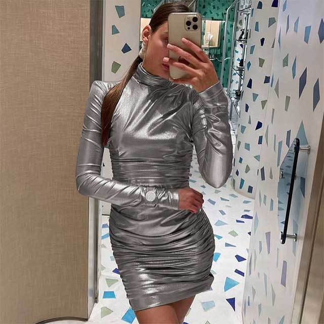 Long Sleeve Leather Bodycon Dress