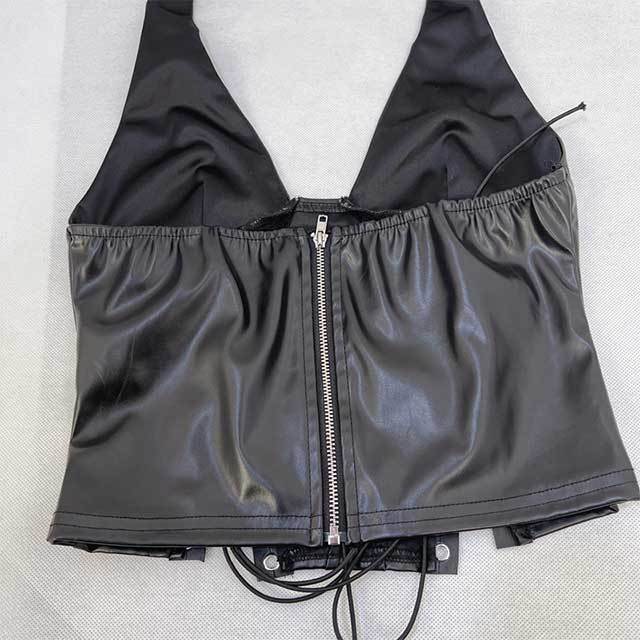 Halter Neck Laced Up Leather Top