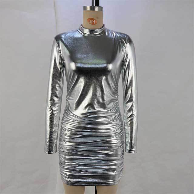 Long Sleeve Leather Bodycon Dress