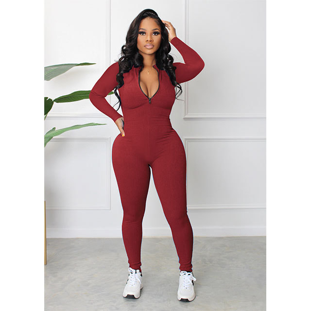 Rib Zip-up Sports Jumpsuit