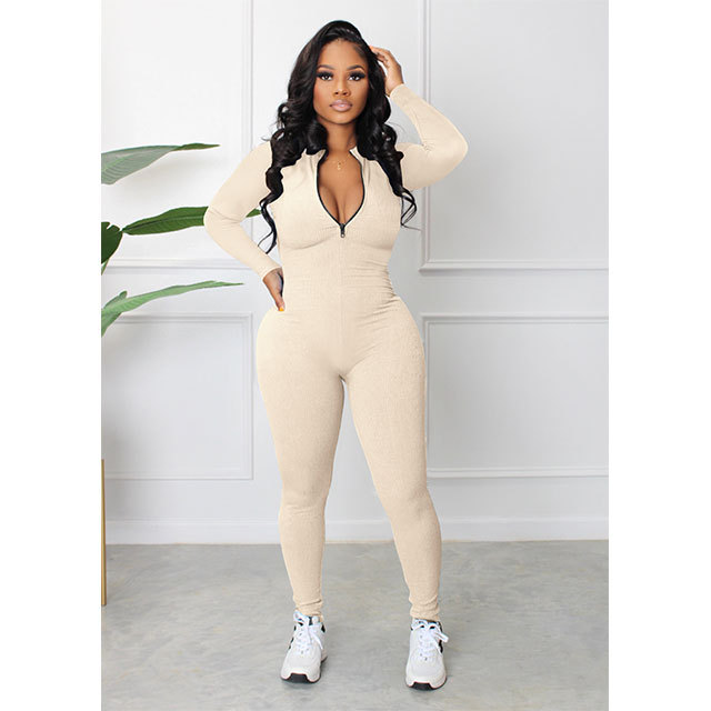 Rib Zip-up Sports Jumpsuit
