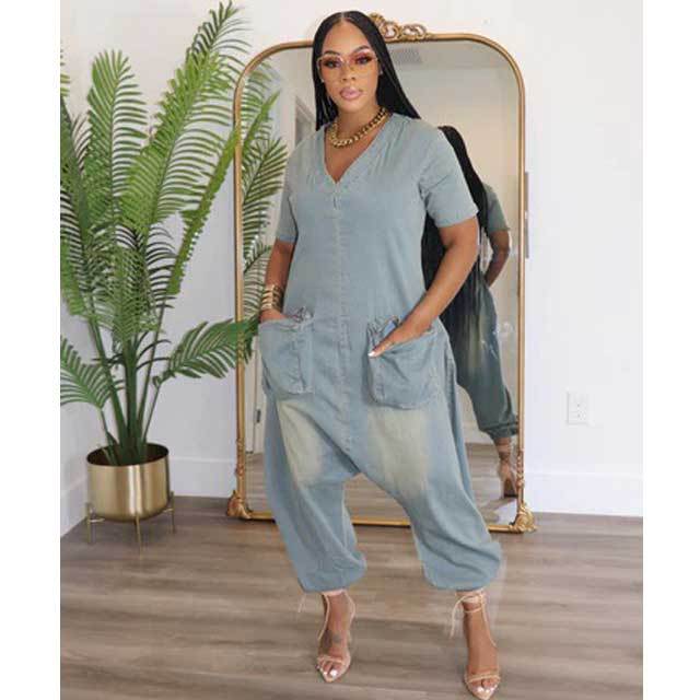 Denim Cargo Jumpsuit