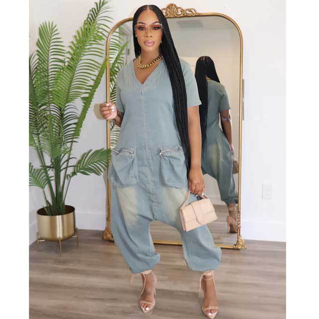 Denim Cargo Jumpsuit