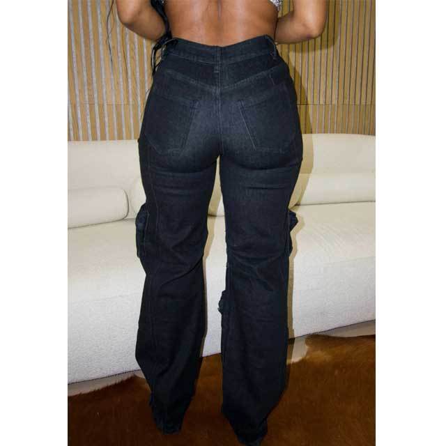 Diamond Embellished Hollow Out Cargo Jeans
