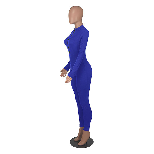 Rib Zip-up Sports Jumpsuit
