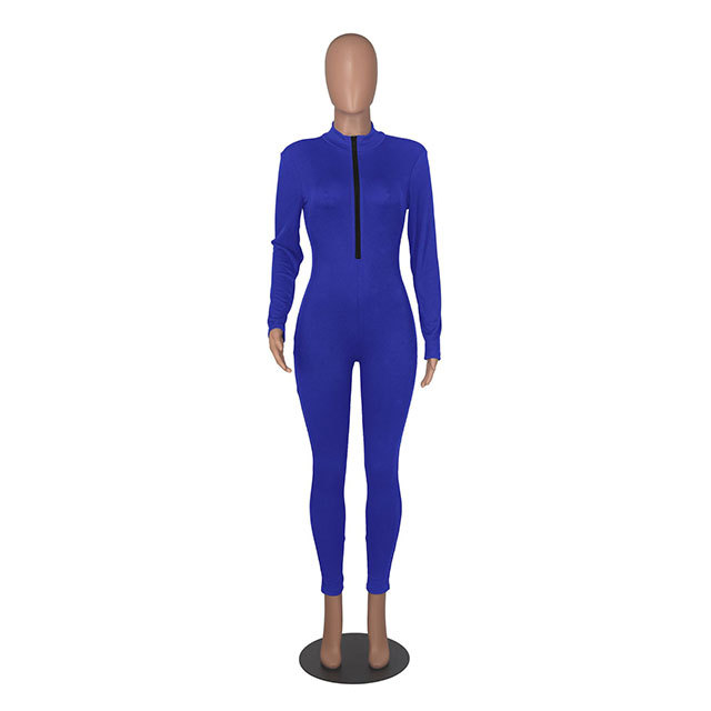Rib Zip-up Sports Jumpsuit