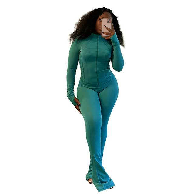 Basic Zipper Top Skinny Jogging Pants Suit