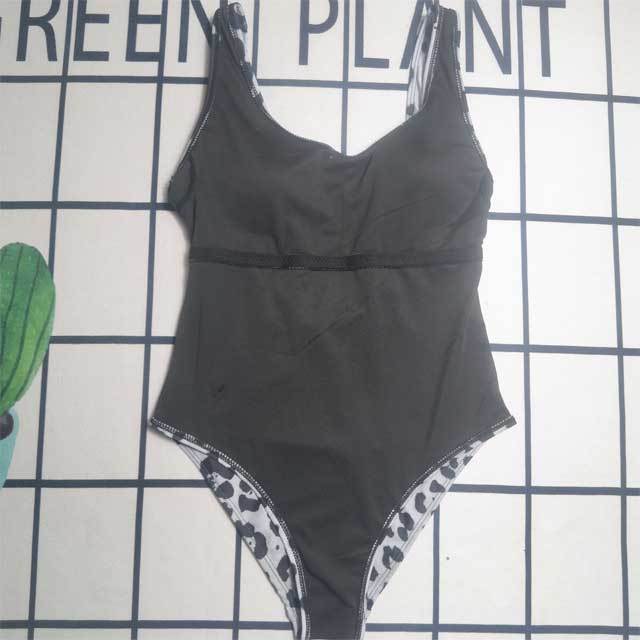 Metal Logo Leopard Print Sleeveless Swimsuit