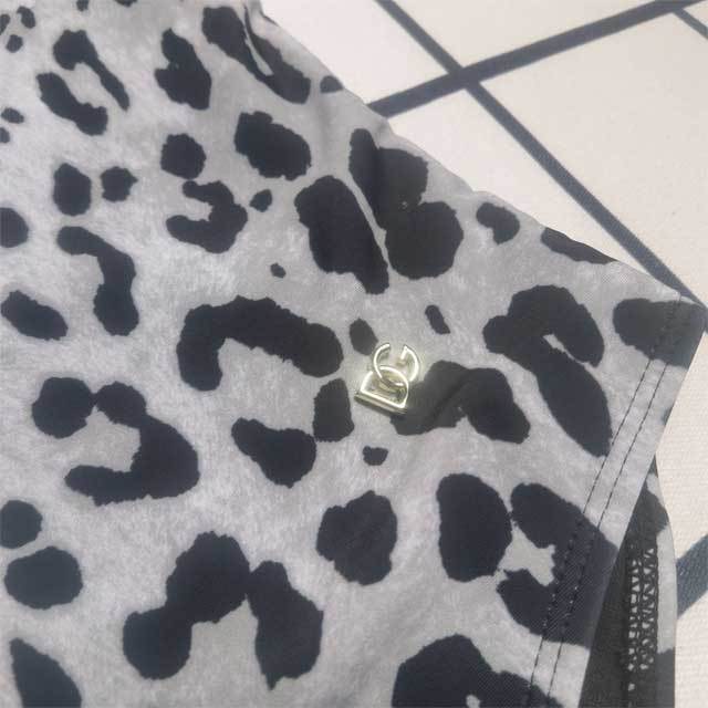 Metal Logo Leopard Print Sleeveless Swimsuit
