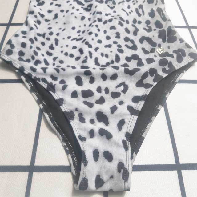 Metal Logo Leopard Print Sleeveless Swimsuit