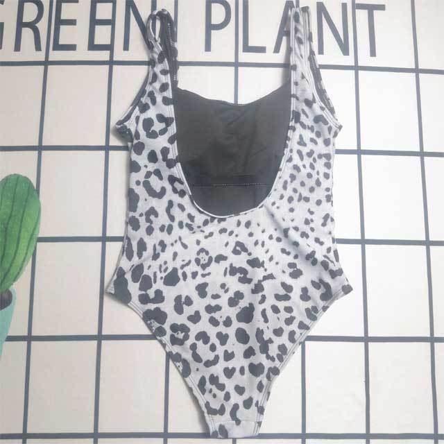 Metal Logo Leopard Print Sleeveless Swimsuit