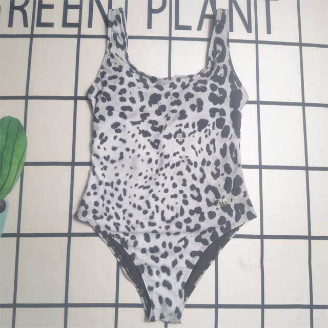 Metal Logo Leopard Print Sleeveless Swimsuit