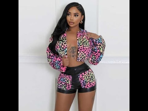 Colorful Leopard Furry Jacket Top Leather Short Set