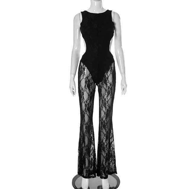 Backless See Through Lace Jumpsuit