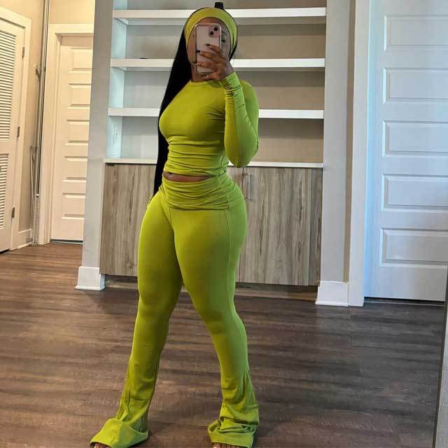 Basic Casual Bell Pants Suit