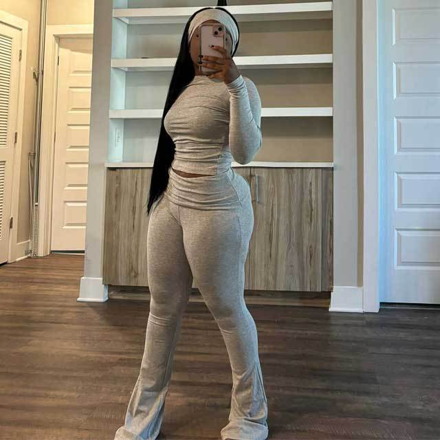 Basic Casual Bell Pants Suit