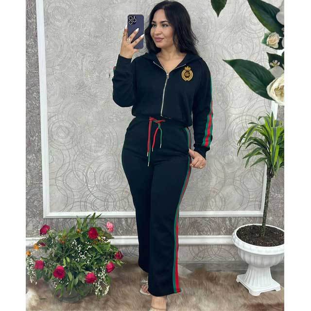 Embroidery Embossing Hooded Fall Tracksuit Set