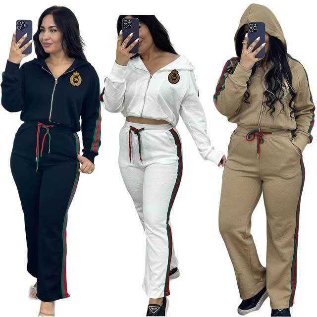Embroidery Embossing Hooded Fall Tracksuit Set