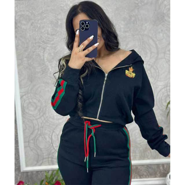Embroidery Embossing Hooded Fall Tracksuit Set