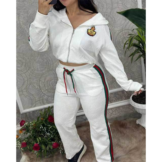 Embroidery Embossing Hooded Fall Tracksuit Set