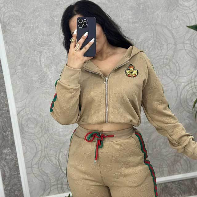 Embroidery Embossing Hooded Fall Tracksuit Set