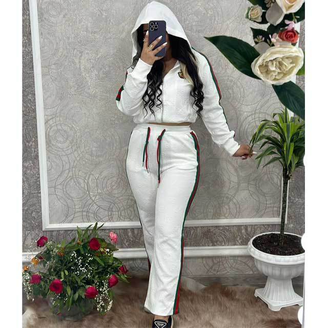Embroidery Embossing Hooded Fall Tracksuit Set