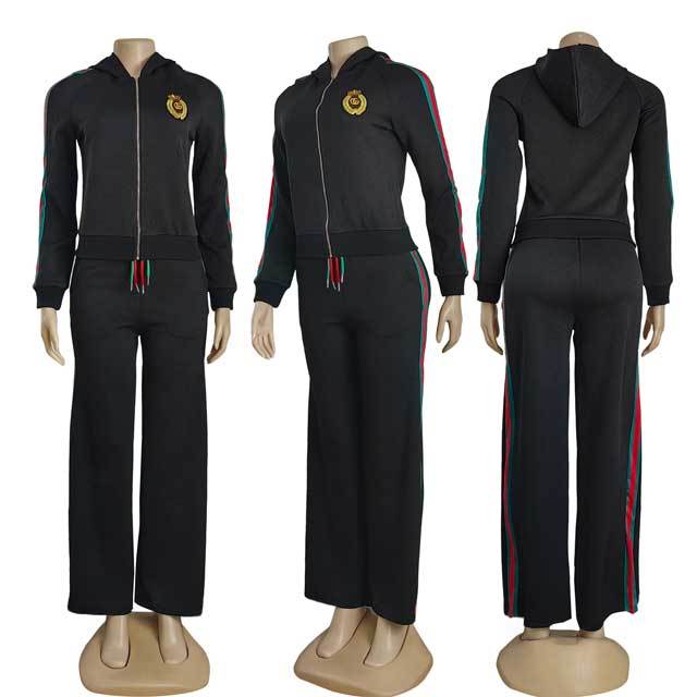 Embroidery Embossing Hooded Fall Tracksuit Set