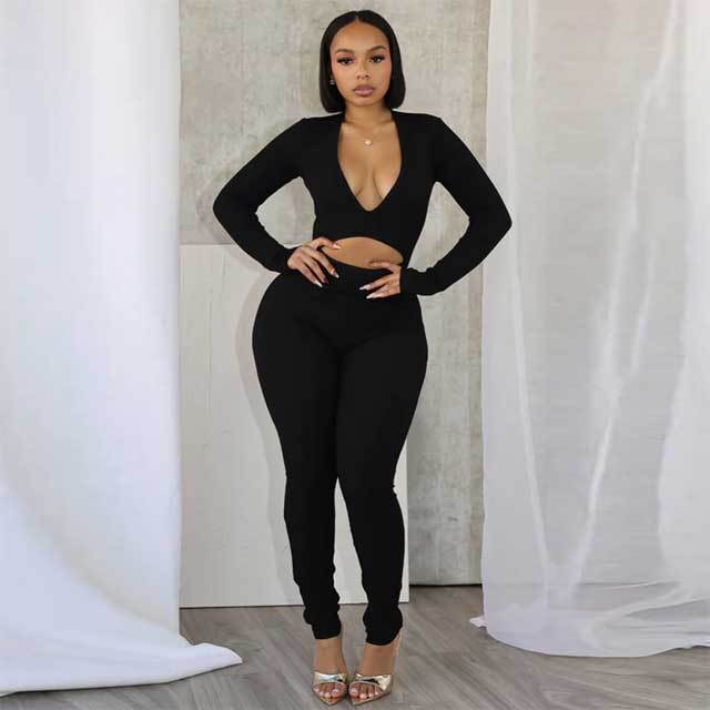 Hollow Out Long Sleeve Ribbed Jumpsuit