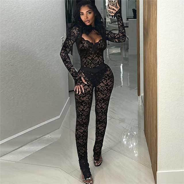 Lace Hollow See-through Tights Set