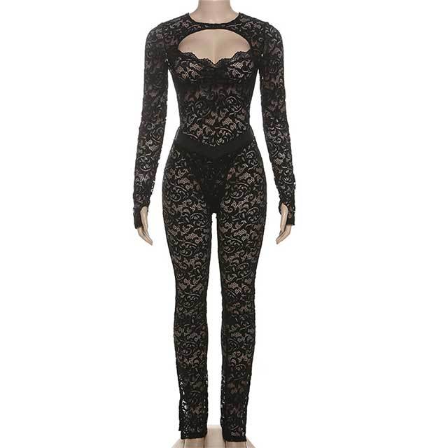 Lace Hollow See-through Tights Set