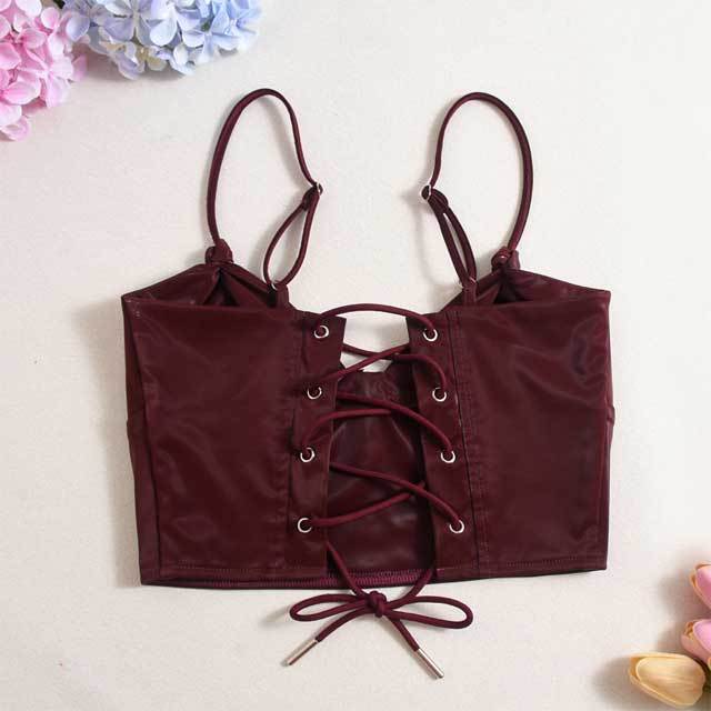 Leather Lace-Up Bustier Top