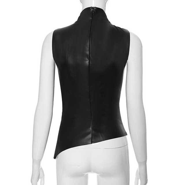 Leather Stack Collar Sleeveless Top