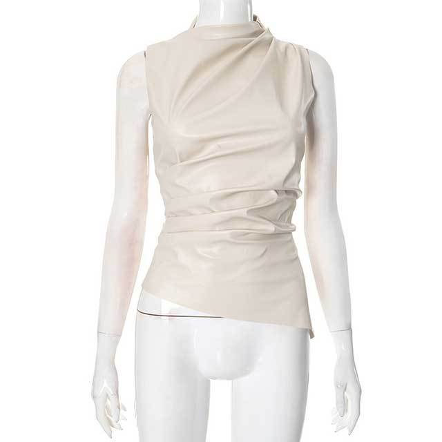 Leather Stack Collar Sleeveless Top